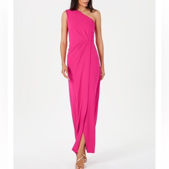 Calvin Klein Pink Draped One Shoulder Gown